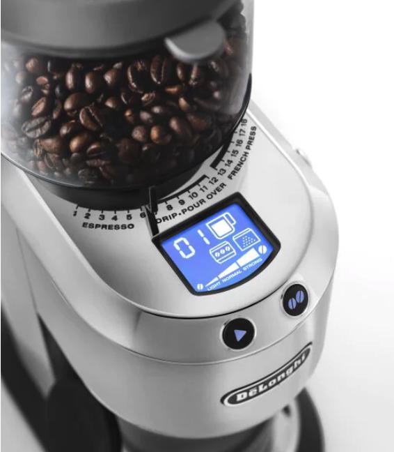DeLonghi - Dedica Stainless Steel Conical Burr Digital 12 Oz Grinder with 18 Grind Settings and Portafilter Adaptor - KG521M