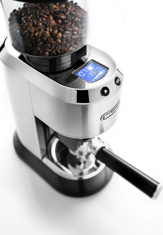 DeLonghi - Dedica Stainless Steel Conical Burr Digital 12 Oz Grinder with 18 Grind Settings and Portafilter Adaptor - KG521M