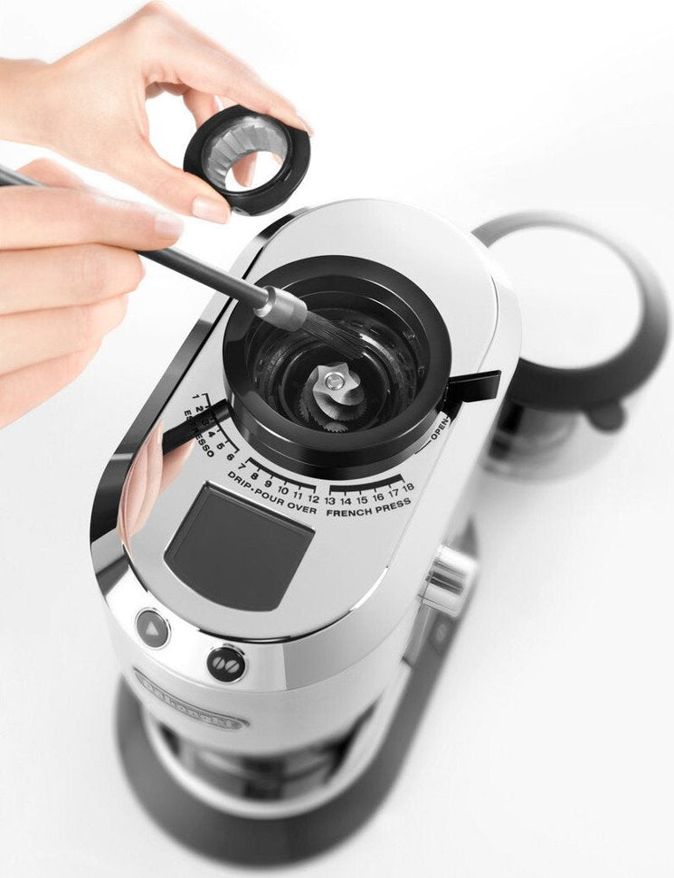 DeLonghi - Dedica Stainless Steel Conical Burr Digital 12 Oz Grinder with 18 Grind Settings and Portafilter Adaptor - KG521M