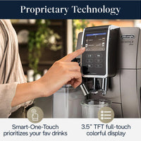 DeLonghi - Dinamica Plus Connected Smart Coffee & Espresso Machine with Coffee Connectivity App + Automatic Milk Frother, Titanium - ECAM37095TI