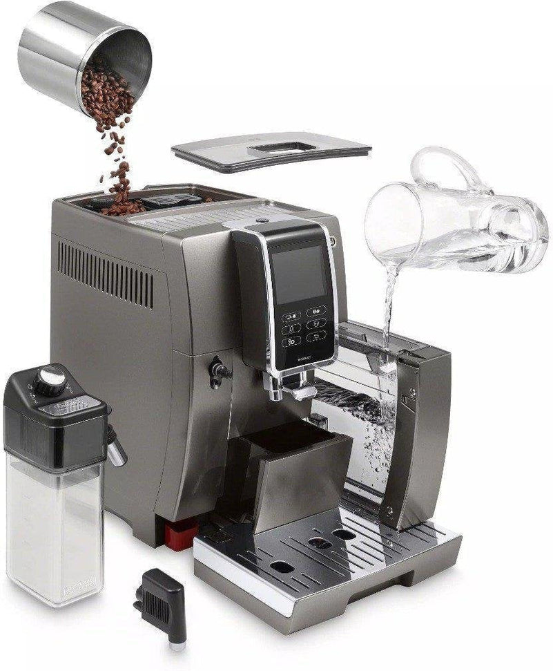 DeLonghi - Dinamica Plus Connected Smart Coffee & Espresso Machine with Coffee Connectivity App + Automatic Milk Frother, Titanium - ECAM37095TI - DISCONTINUED
