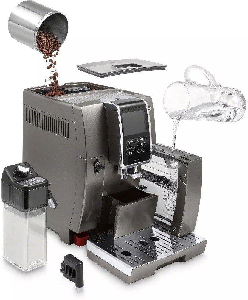 DeLonghi - Dinamica Plus Connected Smart Coffee & Espresso Machine with Coffee Connectivity App + Automatic Milk Frother, Titanium - ECAM37095TI - DISCONTINUED