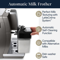 DeLonghi - Dinamica Plus Connected Smart Coffee & Espresso Machine with Coffee Connectivity App + Automatic Milk Frother, Titanium - ECAM37095TI - DISCONTINUED