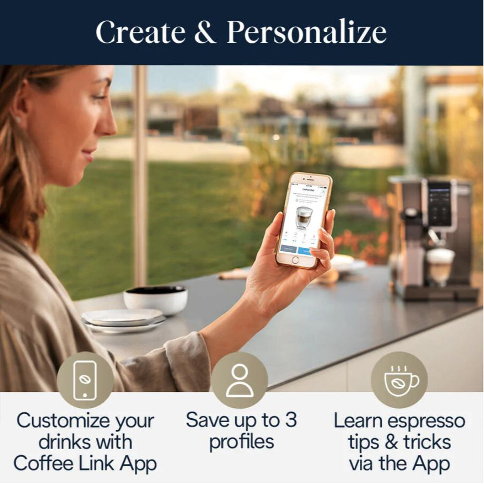 DeLonghi - Dinamica Plus Connected Smart Coffee & Espresso Machine with Coffee Connectivity App + Automatic Milk Frother, Titanium - ECAM37095TI - DISCONTINUED
