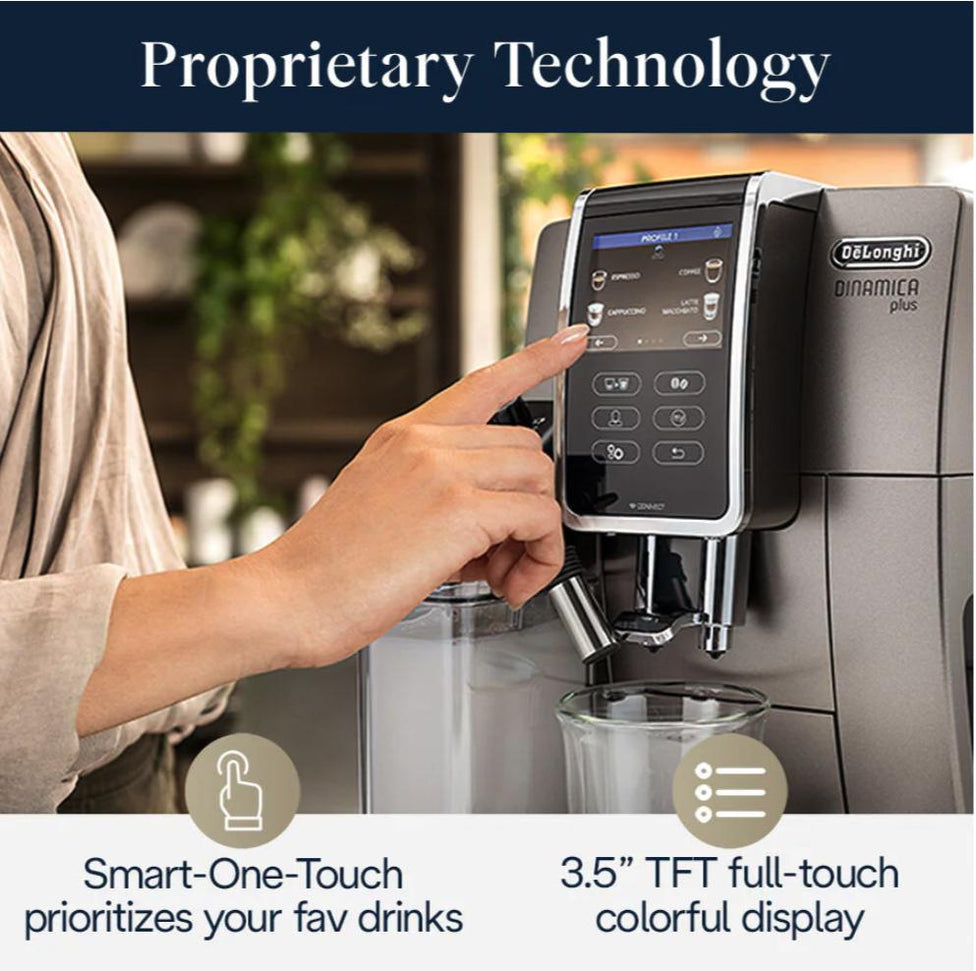 DeLonghi - Dinamica Plus Connected Smart Coffee & Espresso Machine with Coffee Connectivity App + Automatic Milk Frother, Titanium - ECAM37095TI - DISCONTINUED