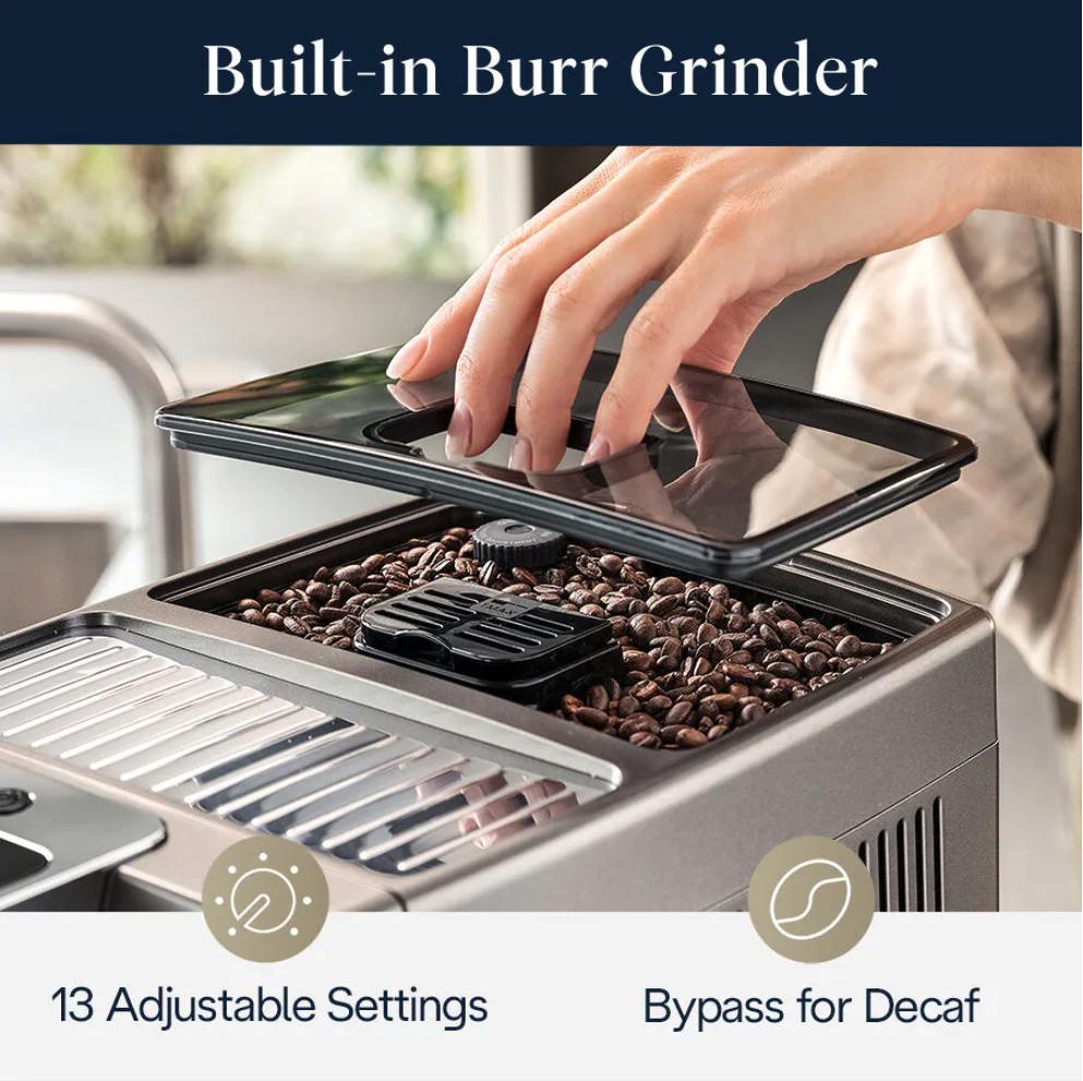 DeLonghi - Dinamica Plus Connected Smart Coffee & Espresso Machine with Coffee Connectivity App + Automatic Milk Frother, Titanium - ECAM37095TI - DISCONTINUED