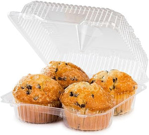 Detroit Forming - 8" x 7" x 3" Clear OPS Plastic 4 Compartment Hinged Locking Muffin Cupcake Container, 250/Cs - LBH-8604