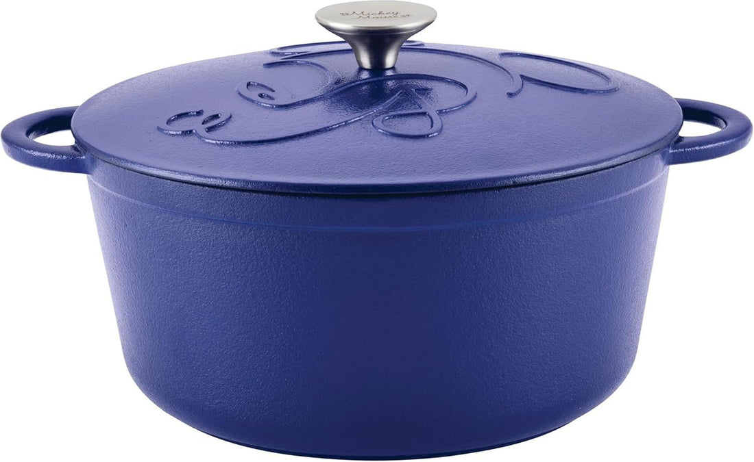 Disney Bake with Mickey - Farberware Disney Bon Voyage 4.75 Qt Blue Pre-Seasoned Cast Iron Dutch Oven/Casserole Pan with Lid - 49039-C