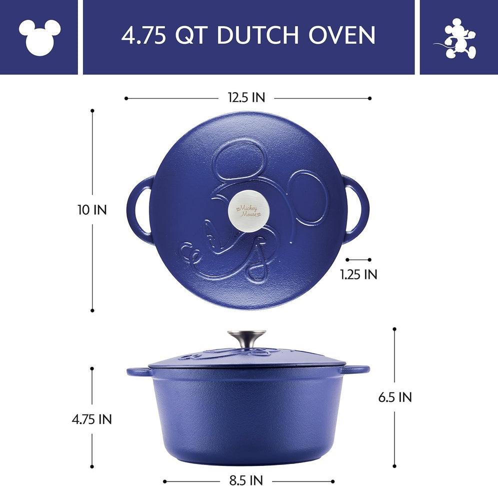 Disney Bake with Mickey - Farberware Disney Bon Voyage 4.75 Qt Blue Pre-Seasoned Cast Iron Dutch Oven/Casserole Pan with Lid - 49039-C