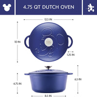 Disney Bake with Mickey - Farberware Disney Bon Voyage 4.75 Qt Blue Pre-Seasoned Cast Iron Dutch Oven/Casserole Pan with Lid - 49039-C
