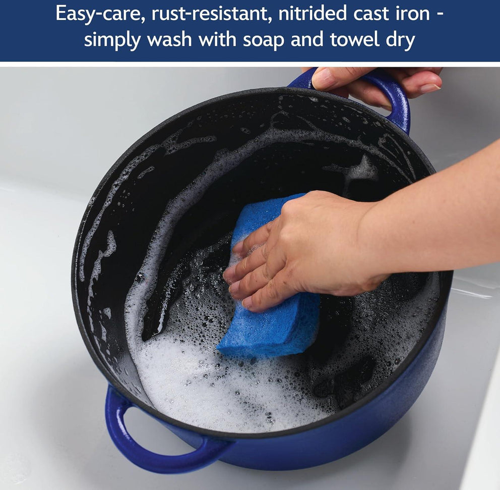 Disney Bake with Mickey - Farberware Disney Bon Voyage 4.75 Qt Blue Pre-Seasoned Cast Iron Dutch Oven/Casserole Pan with Lid - 49039-C