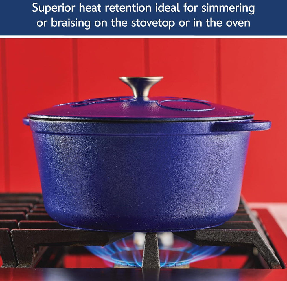 Disney Bake with Mickey - Farberware Disney Bon Voyage 4.75 Qt Blue Pre-Seasoned Cast Iron Dutch Oven/Casserole Pan with Lid - 49039-C