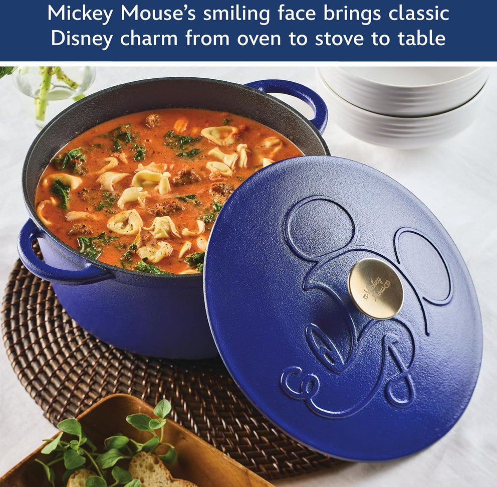 Disney Bake with Mickey - Farberware Disney Bon Voyage 4.75 Qt Blue Pre-Seasoned Cast Iron Dutch Oven/Casserole Pan with Lid - 49039-C