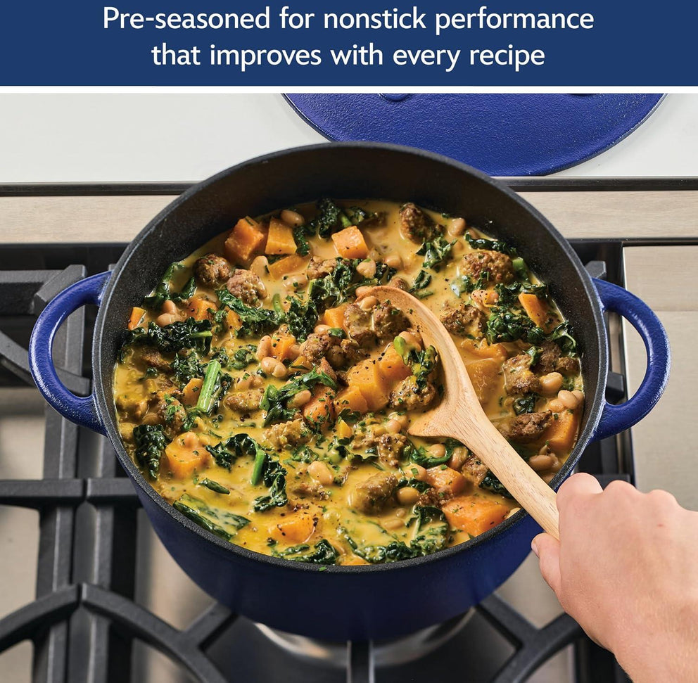 Disney Bake with Mickey - Farberware Disney Bon Voyage 4.75 Qt Blue Pre-Seasoned Cast Iron Dutch Oven/Casserole Pan with Lid - 49039-C