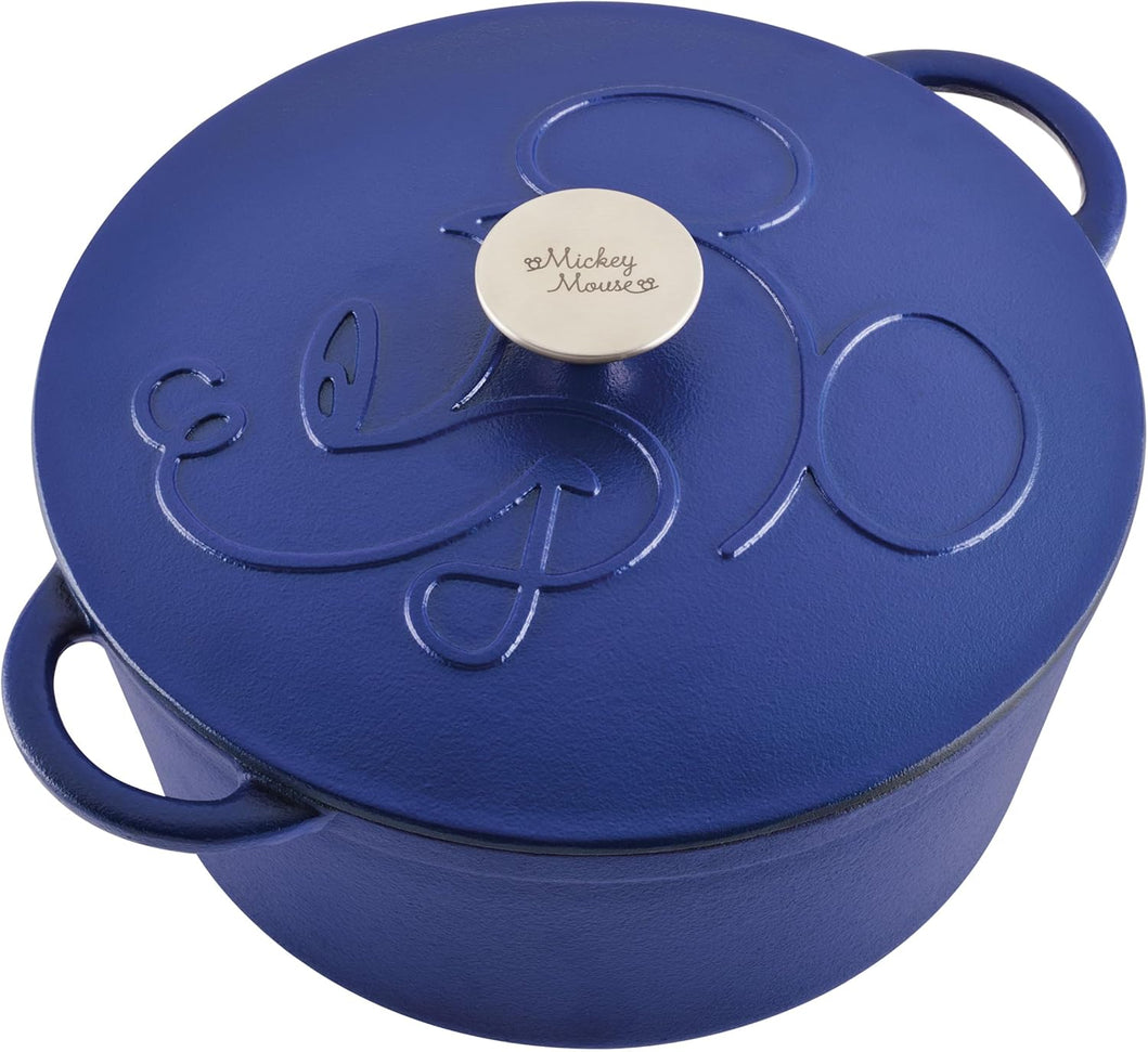 Disney Bake with Mickey - Farberware Disney Bon Voyage 4.75 Qt Blue Pre-Seasoned Cast Iron Dutch Oven/Casserole Pan with Lid - 49039-C