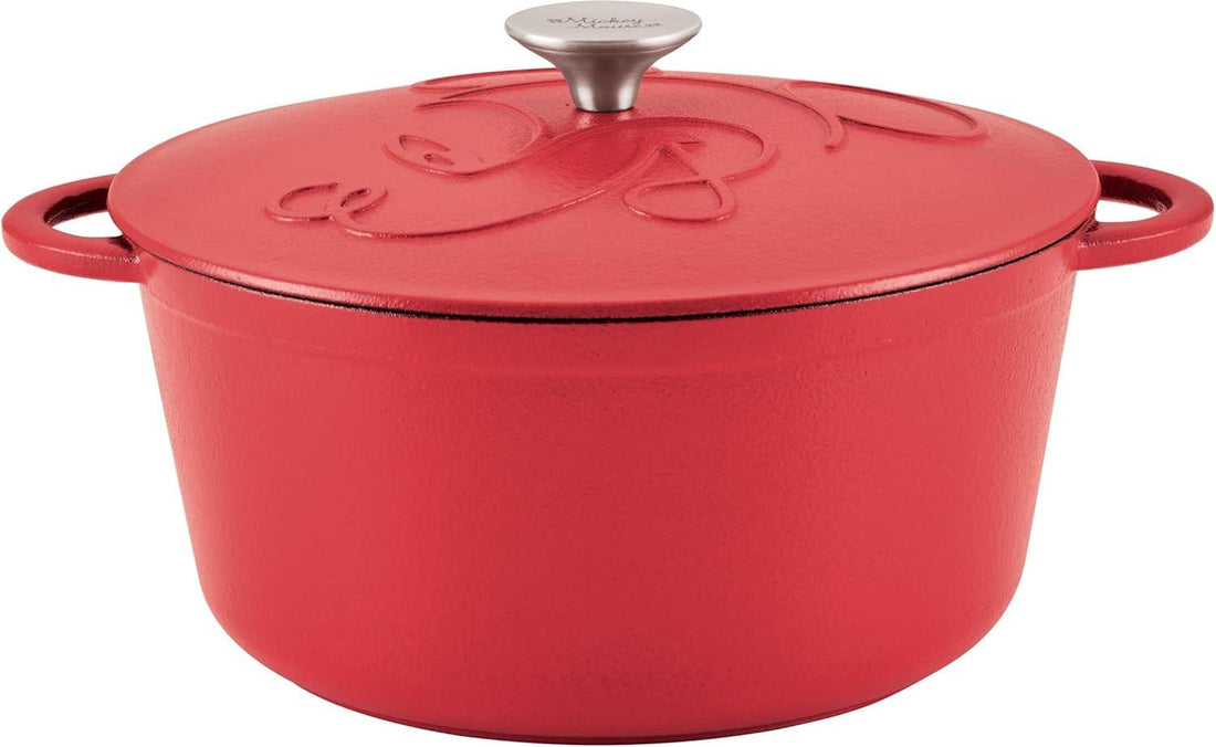 Disney Bake with Mickey - Farberware Disney Bon Voyage 4.75 Qt Red Pre-Seasoned Cast Iron Dutch Oven/Casserole Pan with Lid - 49052-C