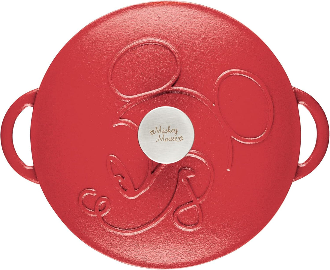 Disney Bake with Mickey - Farberware Disney Bon Voyage 4.75 Qt Red Pre-Seasoned Cast Iron Dutch Oven/Casserole Pan with Lid - 49052-C