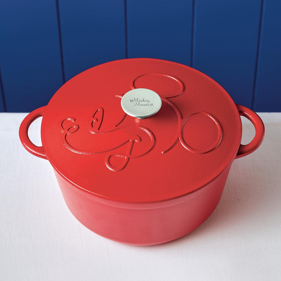 Disney Bake with Mickey - Farberware Disney Bon Voyage 4.75 Qt Red Pre-Seasoned Cast Iron Dutch Oven/Casserole Pan with Lid - 49052-C