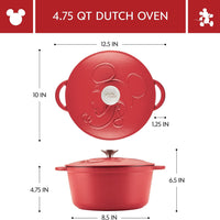 Disney Bake with Mickey - Farberware Disney Bon Voyage 4.75 Qt Red Pre-Seasoned Cast Iron Dutch Oven/Casserole Pan with Lid - 49052-C