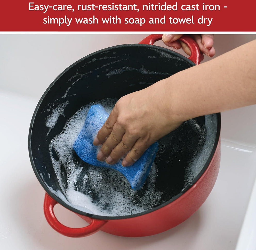 Disney Bake with Mickey - Farberware Disney Bon Voyage 4.75 Qt Red Pre-Seasoned Cast Iron Dutch Oven/Casserole Pan with Lid - 49052-C