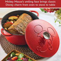 Disney Bake with Mickey - Farberware Disney Bon Voyage 4.75 Qt Red Pre-Seasoned Cast Iron Dutch Oven/Casserole Pan with Lid - 49052-C