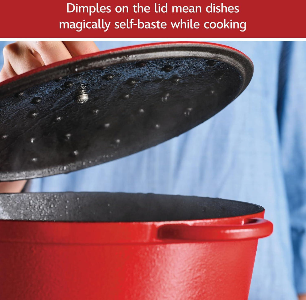 Disney Bake with Mickey - Farberware Disney Bon Voyage 4.75 Qt Red Pre-Seasoned Cast Iron Dutch Oven/Casserole Pan with Lid - 49052-C