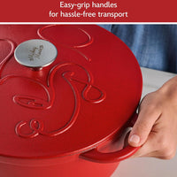 Disney Bake with Mickey - Farberware Disney Bon Voyage 4.75 Qt Red Pre-Seasoned Cast Iron Dutch Oven/Casserole Pan with Lid - 49052-C