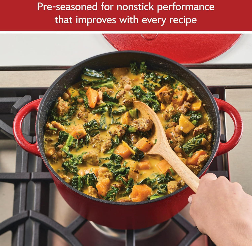 Disney Bake with Mickey - Farberware Disney Bon Voyage 4.75 Qt Red Pre-Seasoned Cast Iron Dutch Oven/Casserole Pan with Lid - 49052-C