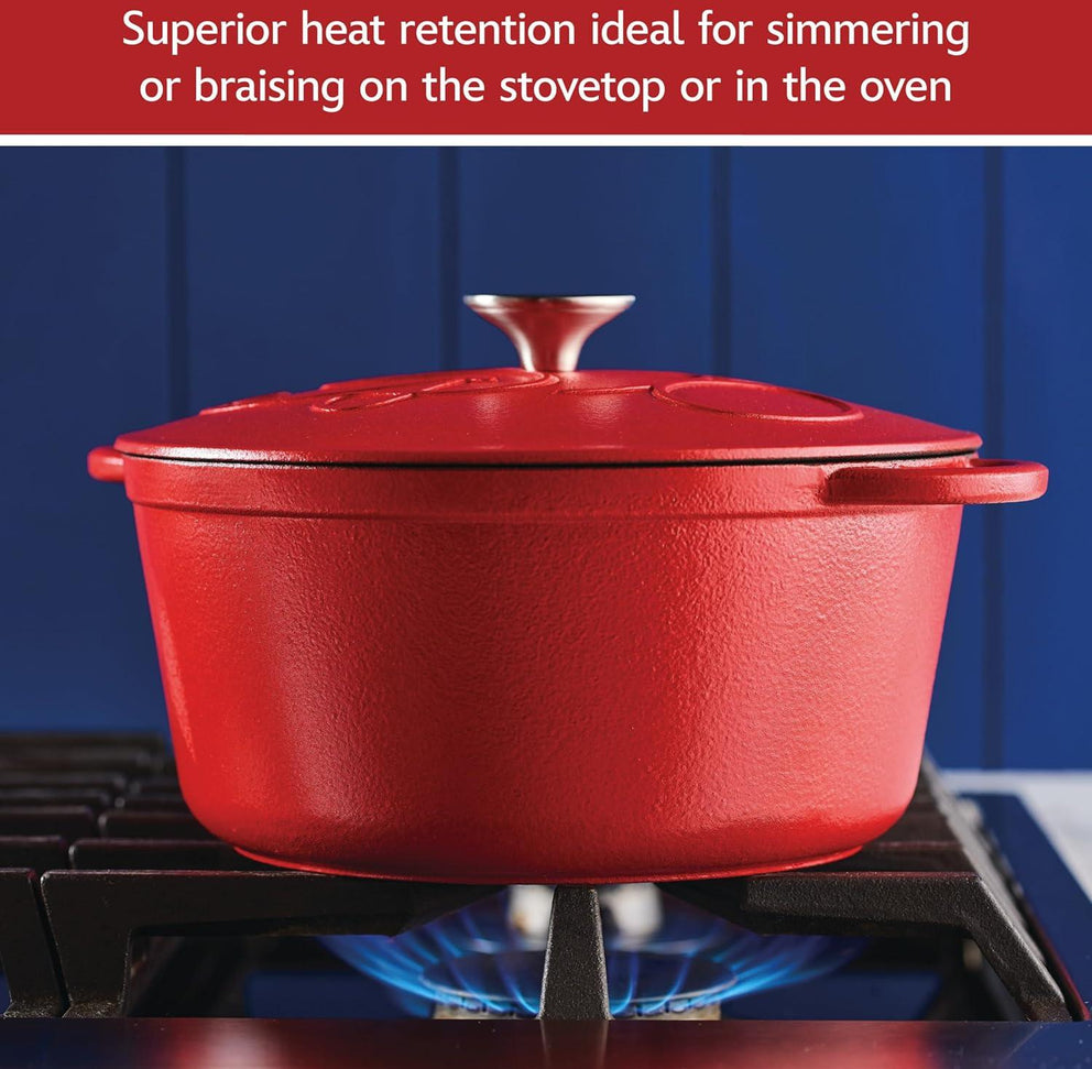 Disney Bake with Mickey - Farberware Disney Bon Voyage 4.75 Qt Red Pre-Seasoned Cast Iron Dutch Oven/Casserole Pan with Lid - 49052-C