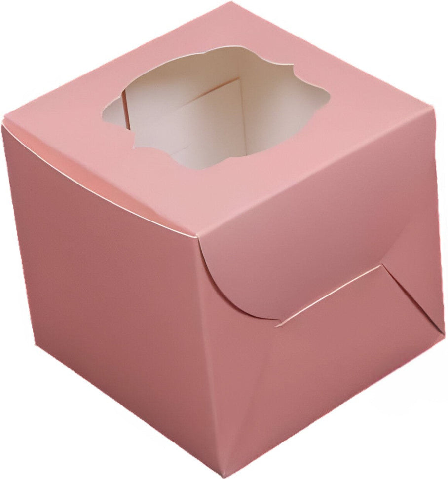 EB Box - 4" x 4" x 4" Pink 1 Pack Window Cupcake Box, 100/cs - EB-5279B (Special Order Item)