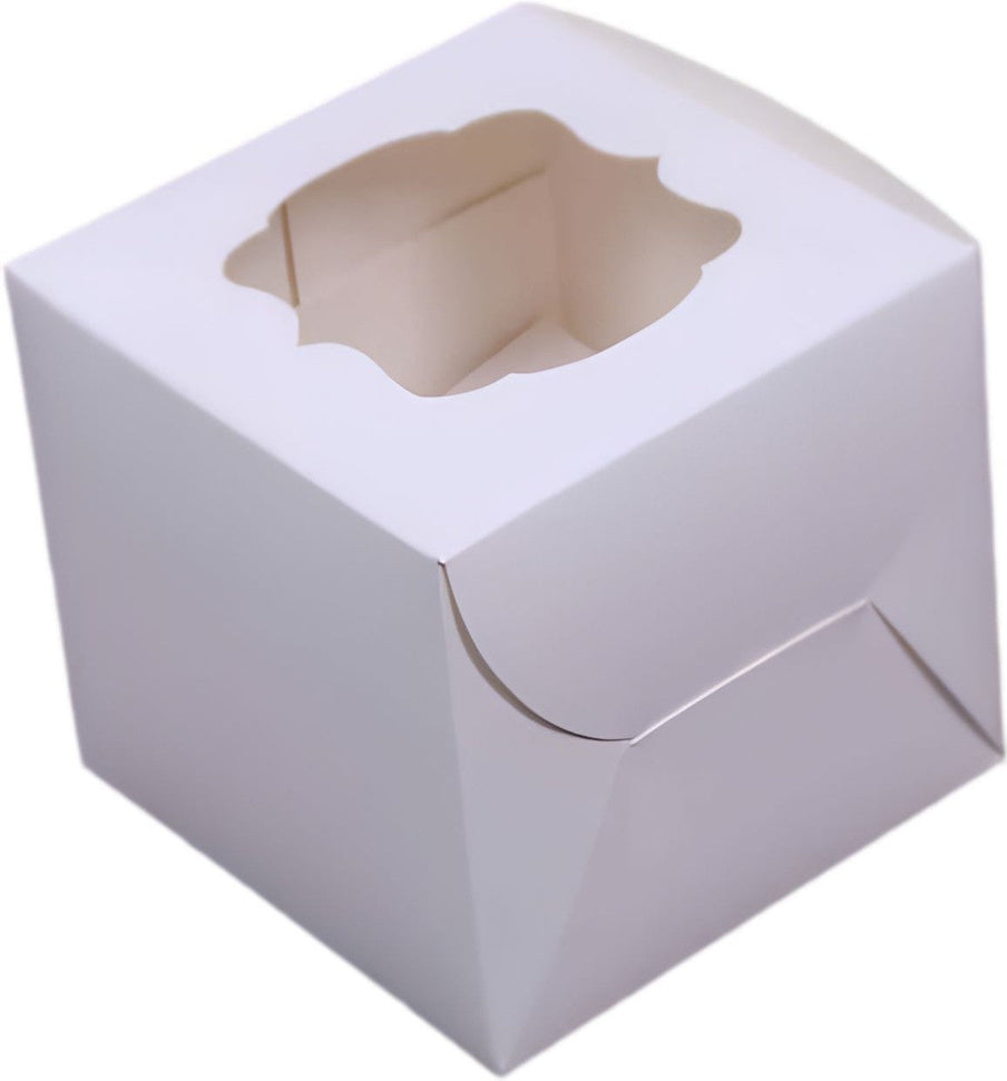 EB Box - 4" x 4" x 4" White 1 Pack Window Cupcake Box, 100/cs - 1-3456