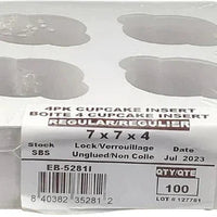 EB Box - 7" x 7 " x 4" White 4 Cupcake Insert, 100/Cs - 1-3288 (Special Order Item)
