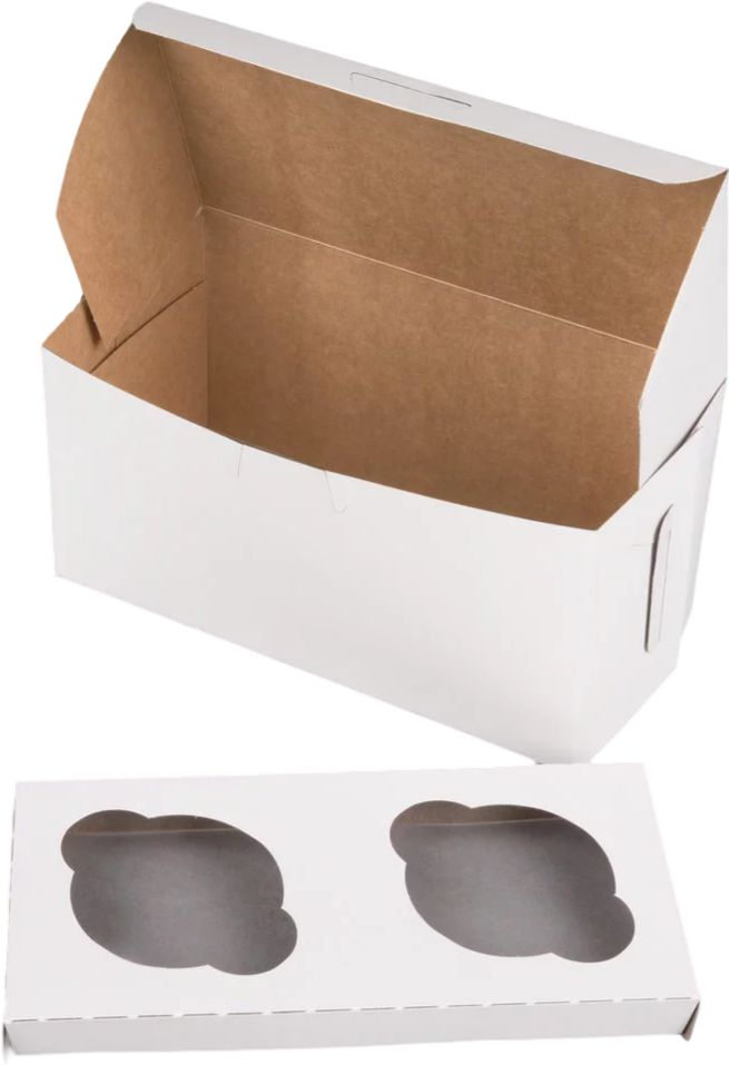 EB Box - 8" x 4 " x 4" White 2 Cupcake Box with 2 Slot Insert, 100/cs - EB5280I