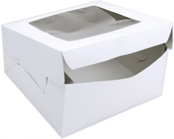 EB Box - 8" x 4 " x 4" White 2 Cupcake Box with Window and 2 Slot Insert, 100/cs - 1-3499