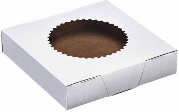 EB Box - 8" x 8" x 1.75" White Cake Box with Unglued Window, 200/bn - 437 (Special Order Item)