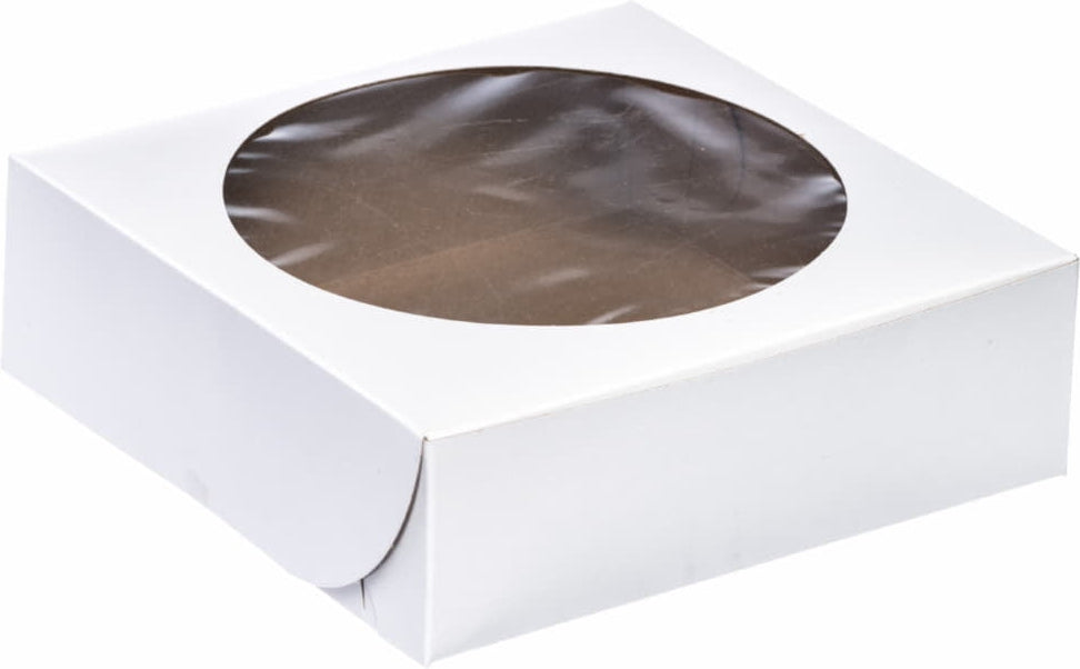 EB Box - 8" x 8" x 4.5" White Cake Boxes with Unglued Window, 200/Bn - 100204
