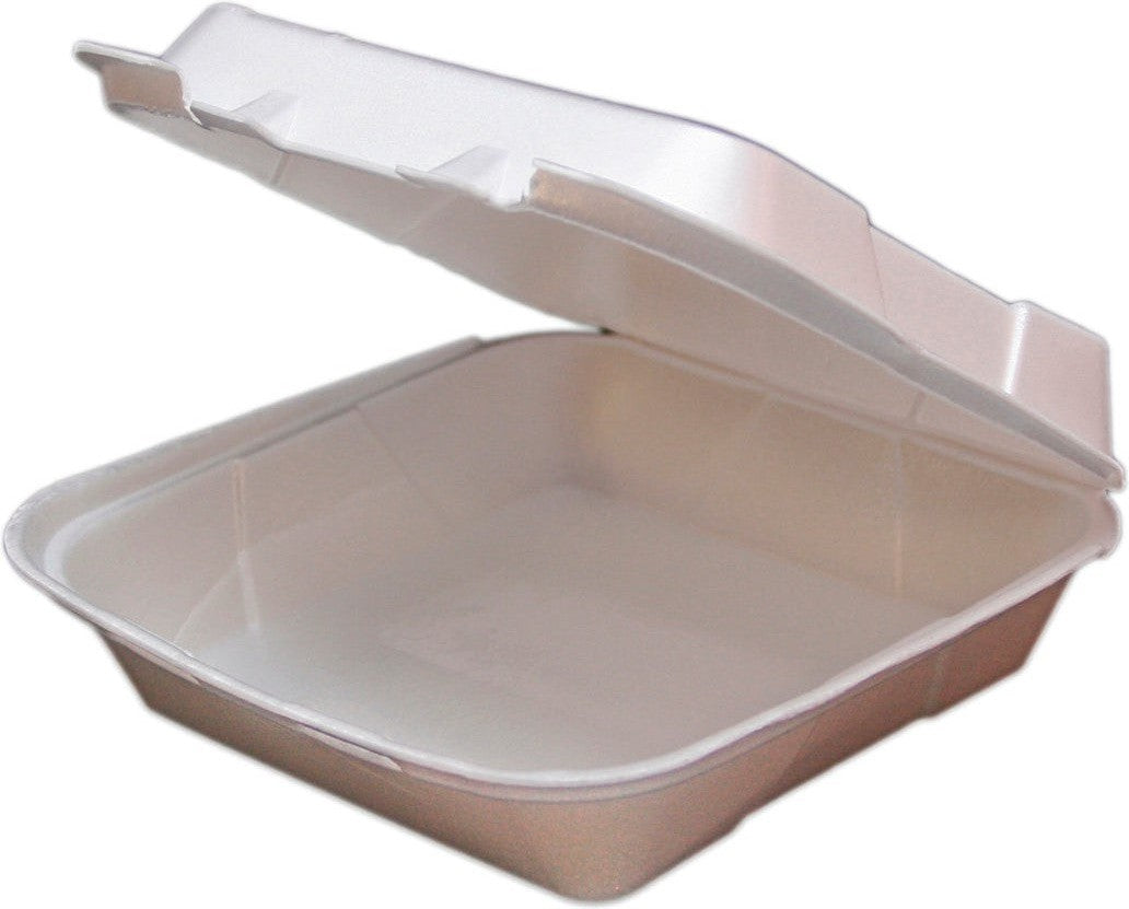 Ecopax - 8" x 8" White 1 Compartment Foam Hinged Container, 200/Cs - RE883S