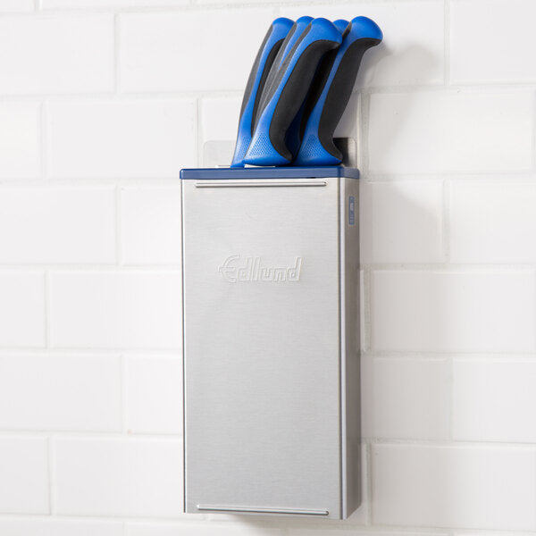 Edlund - 4-Slot HACCP Enclosed Stainless Steel Knife Rack with Blue Insert - KR-50B