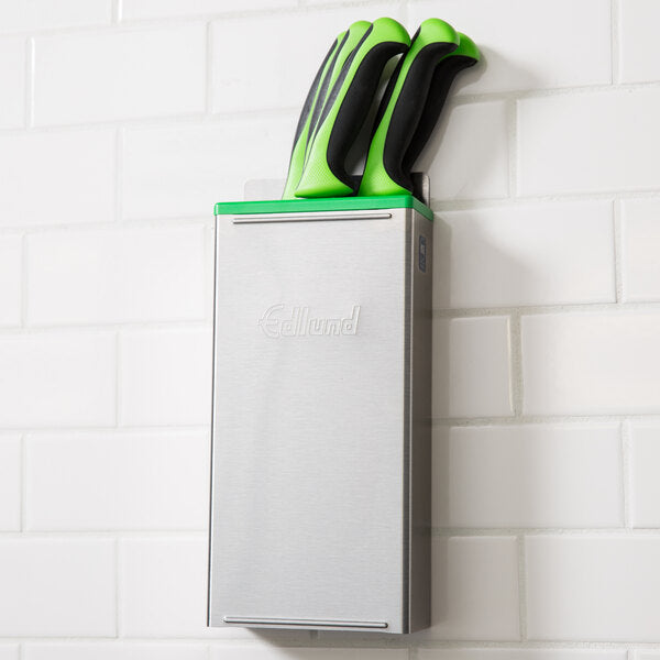 Edlund - 4-Slot HACCP Enclosed Stainless Steel Knife Rack with Green Insert - KR-50G