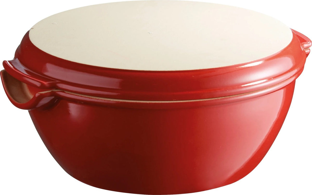 Emile Henry - 12.8" x 11.6" x 5.5" Ceramic Burgundy Round Bread Baker - 345507