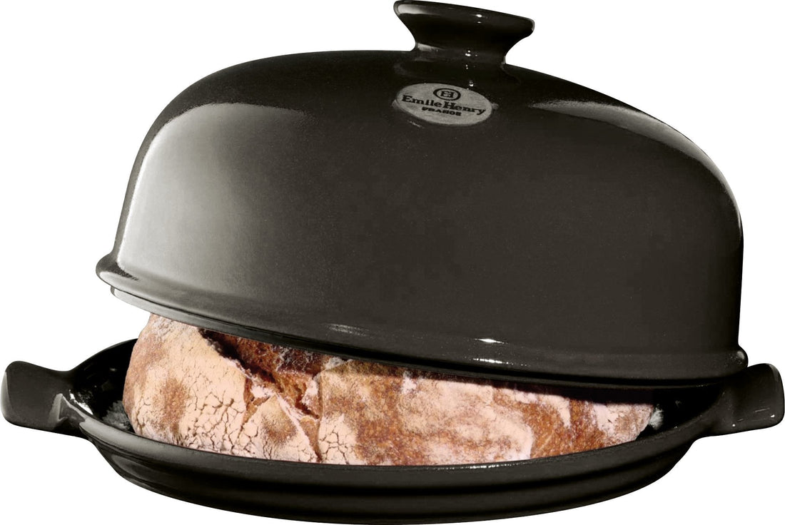 Emile Henry - 13 x 11 x 6.5" Charcoal/Fusain Bread Cloche Set - 799108