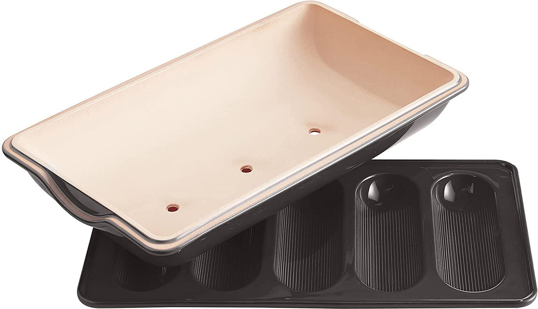 Emile Henry - 15.3" x 9" x 4.1" Ceramic Charcoal/Fusain Mini Baguette Baker - 795519 - DISCONTINUED