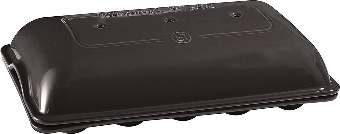 Emile Henry - 15.3" x 9" x 4.1" Ceramic Charcoal/Fusain Mini Baguette Baker - 795519 - DISCONTINUED