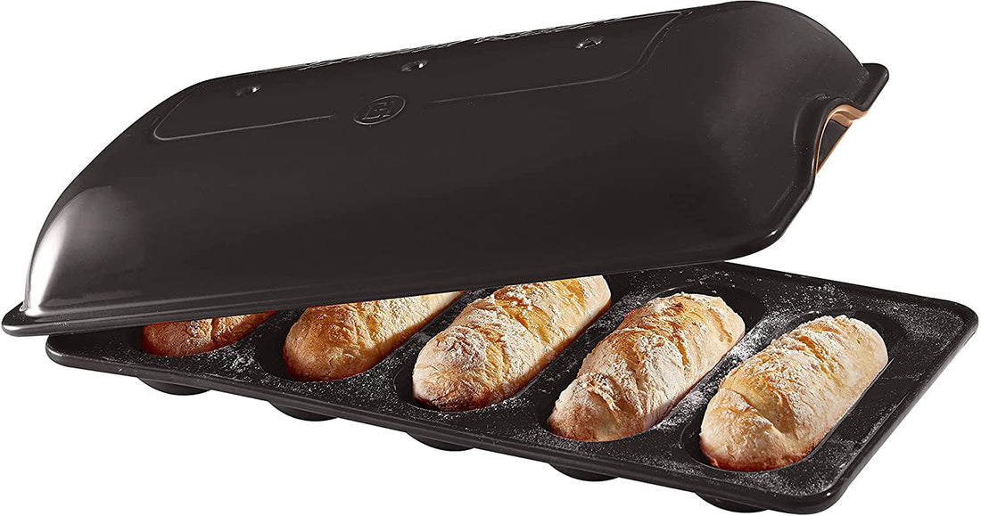 Emile Henry - 15.3" x 9" x 4.1" Ceramic Charcoal/Fusain Mini Baguette Baker - 795519 - DISCONTINUED