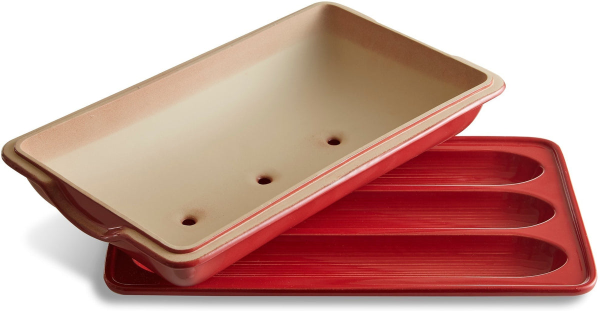 Emile Henry - 15.4" x 9.4" Ceramic Burgundy Baguette Baking Mold - 345506