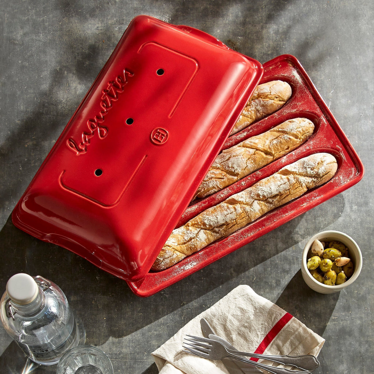 Emile Henry - 15.4" x 9.4" Ceramic Burgundy Baguette Baking Mold - 345506