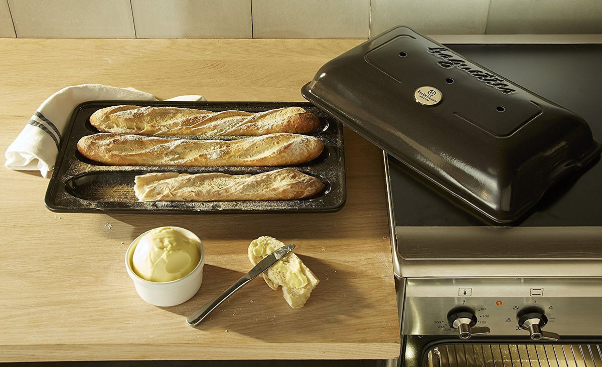 Emile Henry - 15.4" x 9.4" Ceramic Charcoal/Fusain Baguette Baker- 795506