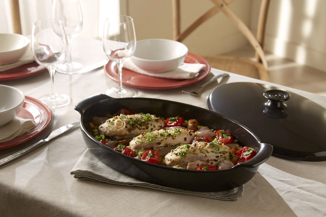 Emile Henry - 2.3 QT Ceramic Charcoal/Fusain Papillotte Steamer (2.2 L) - 798443