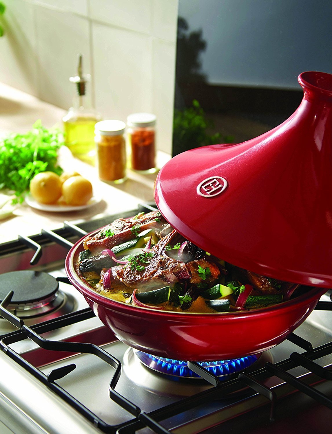 Emile Henry - 3.7 QT Ceramic Burgundy Tagine-II - 345632
