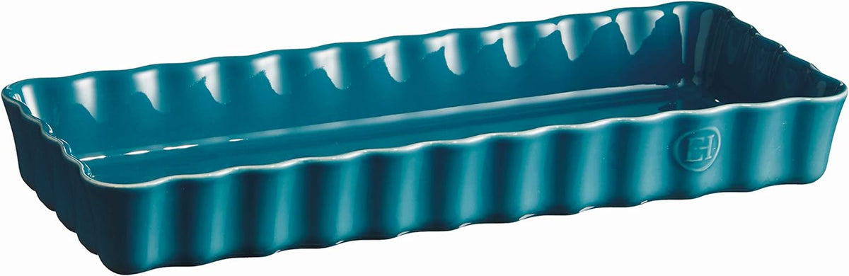 Emile Henry - 6" x 14" Ceramic Blue/Calanque Slim Rectangular Tart Dish - 606034